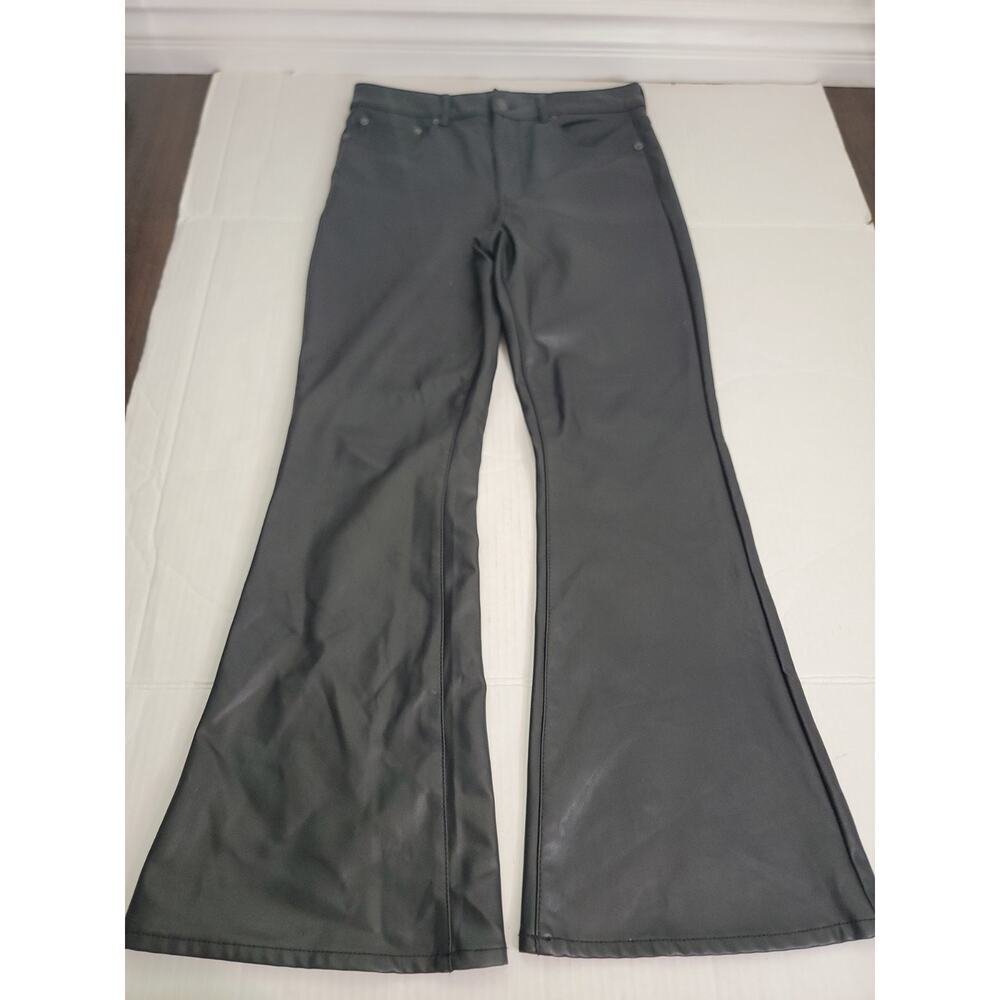 American Eagle Pants Womens SZ 12 Super High Rise Flare Faux Leather Wide Leg - Picture 2 of 10